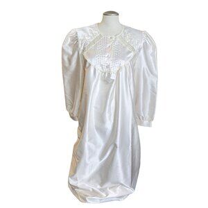 Vintage 80s Womens Nightgown Size Large Long Sleeve Lace Shiny Modest Deadstock